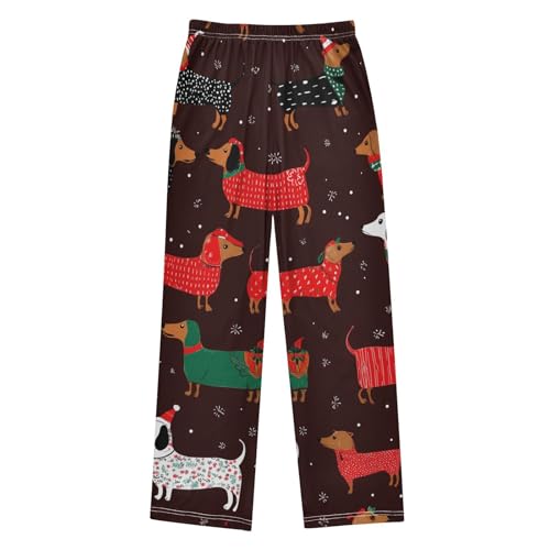 ZZXXB Dachshund with Xmas Hats Boys Long Pants Soft Trousers Elastic Waist Kids Lounge Bottoms with Pockets S-XL2