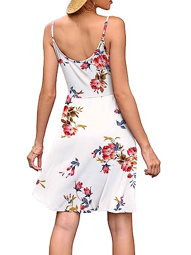 WEACZZY Summer Dresses for Women 2025 Sexy V Neck Floral Sun Dress Casual Beach Cover Up Mini Vacation Dresses Pockets, Floral White, M - Image 4