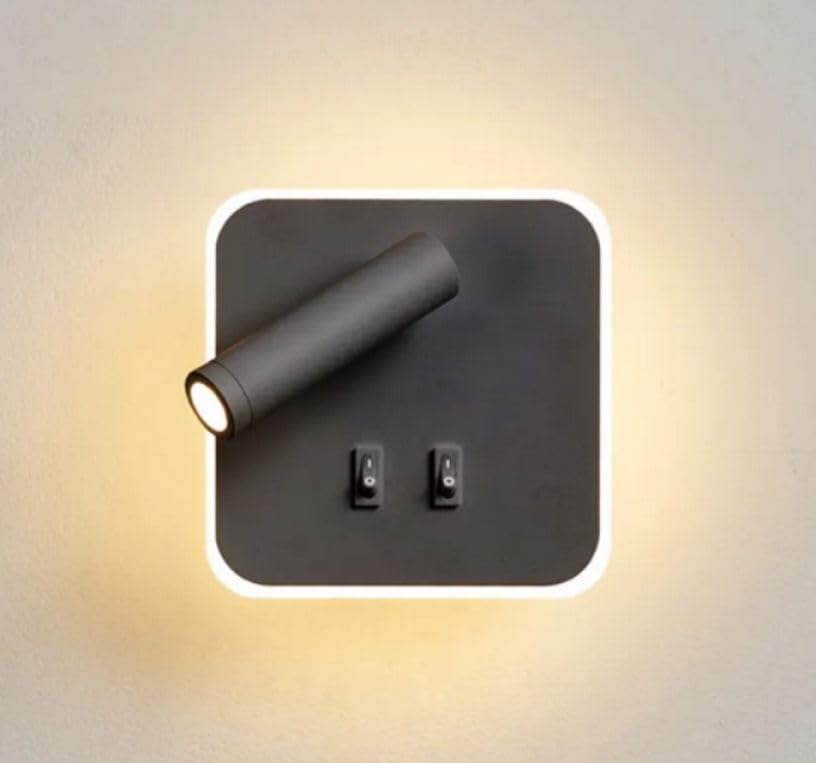 PAPUQ Aplique LED de pared orientable, Negro mate, led 12W y 1200 lúmenes, tono de luz cálida 3000K