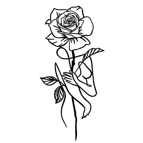 Huspox Metal Rose Flower Wall Art Decor with Female Body Lines Hanging for Bathroom Bedroom Kitchen Black 30x14cm