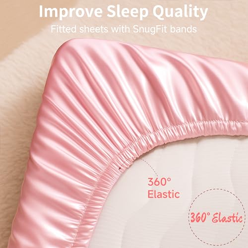 Image of 2 Pack Satin Crib Sheets Girl, Silky Baby Sheet 52''x28''x8'' Great for Sensitive Hair, Fitted Toddler Bed Cover (Pink & Purple)