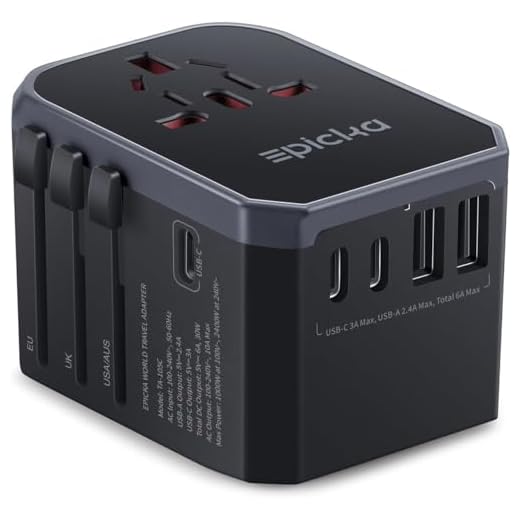 EPICKA Adattatore Universale da Viaggio, Adattatore Presa Universale da Viaggio, Adattatore Giappone da Viaggio con 3 USB-C, 2 USB-A, Adattatore Spina per Italia USA UK Australia, Nero