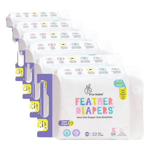 Image of R for Rabbit XS New born Premium Feather Diaper nb Taped Style for Baby 0 to 5 kgs, 66 Count (22 Count, Pack Of 12)
