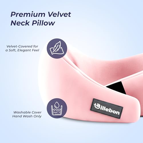 Image of Billebon Gel Infused Memory Foam Neck Pillow with Case, Travel Pillow with Adjustable Velcro Straps, Neck Pillow for Travelling & Flight Travel, Ergonomic Support for Comfort & Pain Relief (Pink)