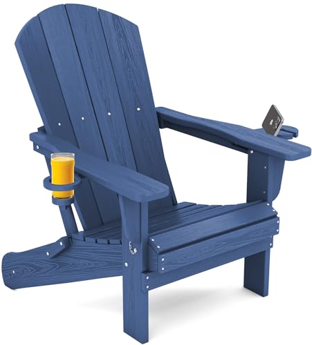 SERWALL Folding Adirondack Chair, Weather Resistant Adirondack Chairs, Plastic Outdoor Chairs- Looks Exactly Like Real Wood- Navy