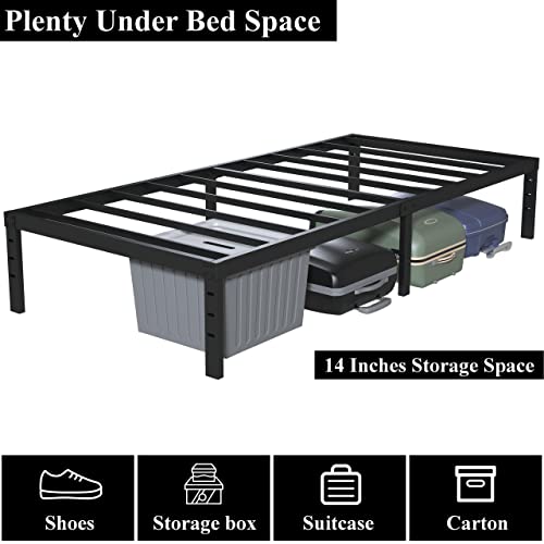 Upcanso 16 Inch Twin Xl Bed Frames, Metal Platform Twin Xl Bed Frame With Storage, 2,500 Lbs Heavy Duty Non-Slip Steel Slats Support, Easy Assembly Mattress Foundation, Black #TOP4