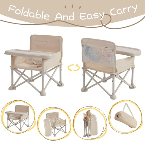 Image of Portable Baby Chair,Portable 3-in-1 Baby Booster Seat with Tray,Folding Toddler High Chair for Travel,Camping, Home & Dining, Easy to Clean & Store, Safe with Child Safety Belt Carry Bag(White)