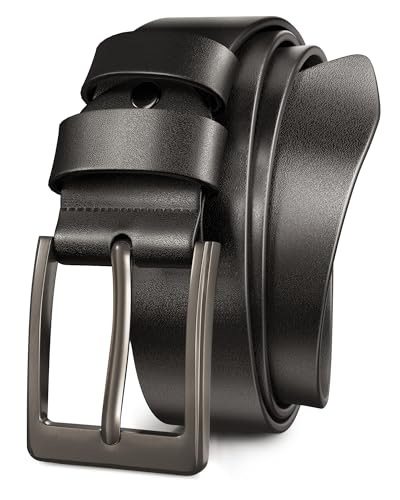 Papaanils Black Belt Men, Casual Genuine Leather Dress Belts for Men for Golf,Gray Buckle Length100cm