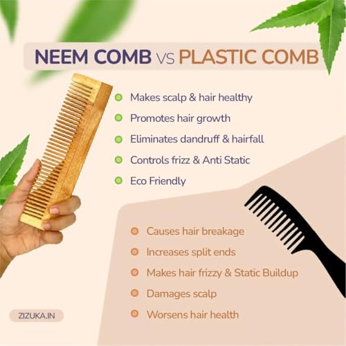 Image of Pack Of 7 Kacchi Neem Comb, Wooden Comb | Hair Growth, Hairfall, Dandruff Control | Hair Straightening, Frizz Control | Comb for Men, Women | Treated with Oil and herbs (All Combo)