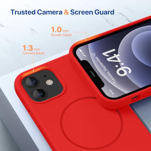 Image of miracase Magnetic for iPhone 12 Case /iPhone 12 Pro Case, [Soft Anti-Scratch Microfiber Lining], Compatible with MagSafe, Liquid Silicone Shockproof Drop Protection Phone Case for 12 /12 Pro,Red