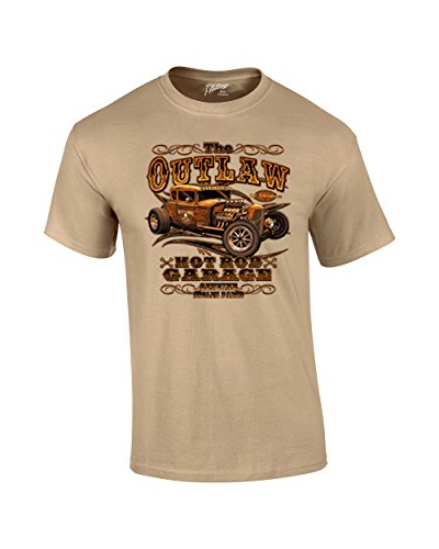 Hot Rod Classic Cars T-Shirt The Outlaw Garage Genuine Stolen Parts Vintage Vehicles Tee Mechanic Car Enthusiast Racing -tan-XXXL