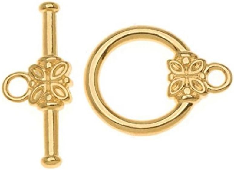 5 Sets Adabele Real Yellow Gold Plated Sterling Silver Flower Toggle Clasp T-Bar Closure 9mm (0.35 Inch) Small Cute Hypoallergenic Nickel Free for DIY Jewelry Making SS267-1