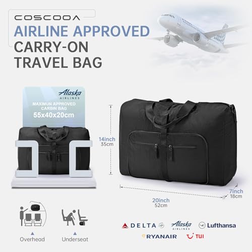 Lightweight Ryanair Carry on Bag 55x40x20 cm Personal Item Bag for Airlines, 45L Foldable Travel Duffel Bag for Women Men, Waterproof Weekender Overnight Hospital Bags for Labor and Delivery2