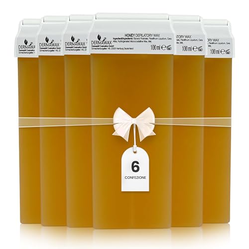 Ricarica Ceretta Rullo Dermawax Miele 6x100ml- Roll on Cera Depilatoria Universale per Depilazione Professionale e Efficace, Made in Italy (600 ml (1er Pack), Honey)
