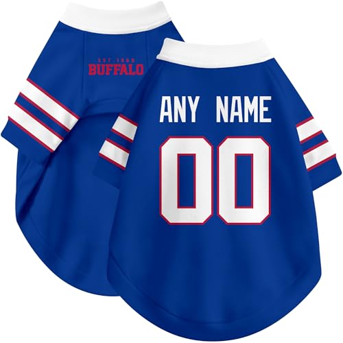 Image of Buffalo Dog Clothes Jersey Style Personalized Pet T Shirt with Custom Name Number for Small Medium Large Dogs