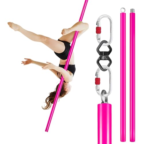 Dreamlin 2m Aerial Flying Pole Portable Suspension Fitness Tube Hanging Rotary Silicone Steel Dancing Pole Gym Equipment for Home Bar (Full Set Pink)