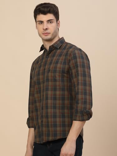 Image of Cantabil Casual Shirt for Men l Breathable & Soft with Color Fastness Regular Fit Spread Collar Neck Cotton Fabric Check Pattern