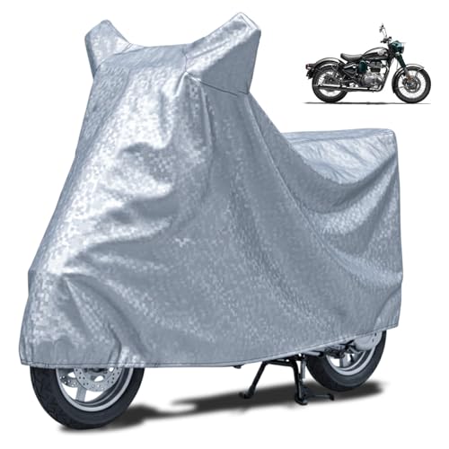 Image of FABTEC Waterproof Bike Body Cover Compatible for Royal Enfield Bullet 350, A3 (Silver)