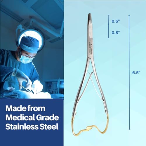 Image of Olsen Hegar Mathieu Needle Holder | Mitten Scissor Clamps | Needle Driver with Scissors Cutting Edges | 6.5 inches with Tungsten Carbide