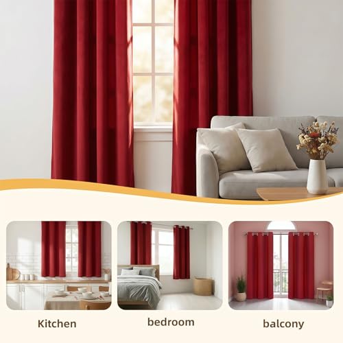 Rideau occultant en polyester doux et esthétique rouge oeillets 40x110 - 8