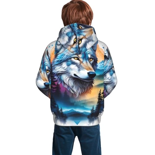 Astronaut Sits on Moon Kid Hoodies Boys Sweatshirts Girls Pullover with Pocket4