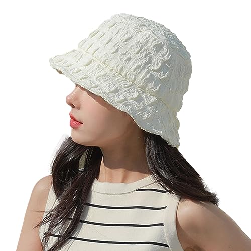 シンプルこま編みツバ付きバケットハット