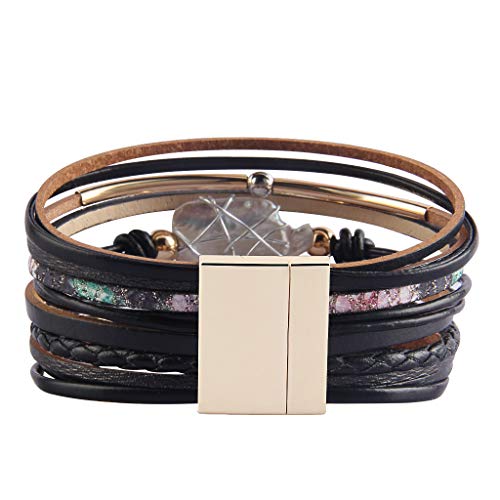 Gelconnie Black Leather Bracelet For Women Baroque Pearl Gold Tube Bangle Boho Wrap Bracelet Wristband Bangle Bohemian Bracelet Gift For Girls Wife Sister #TOP5