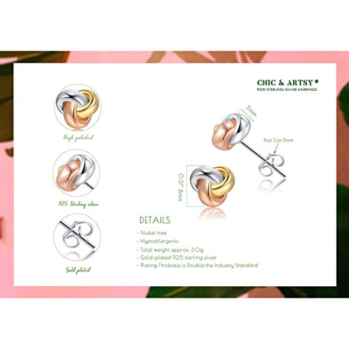 Love Knot Earrings 925 Sterling Silver Love Knot Post Earrings Tri-Tone White Yellow And Rose Gold Twisted Love Knot Stud Earrings For Women #TOP4