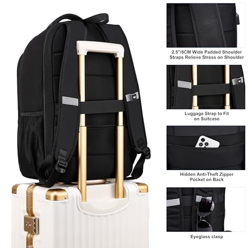 CAFELE 17.3 Inch Laptop Backpack, Water Repellent, External USB Charging Port, 180° Open Design, Anti-Theft, Business Travel Work Backpack for Men Women, Black - Image 6