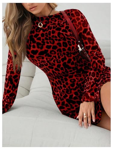 Image of Milumia Women's Leopard Print Mini Dress Y2k Bell Long Sleeve Cheetah Short Dresses Going Out Party Clubbing Outfits