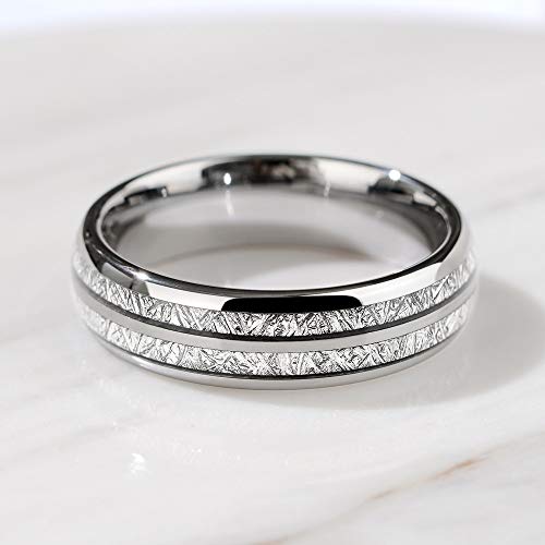 THREE KEYS JEWELRY 6mm 8mm Tungsten Wedding Ring Imitated Meteorite Silver Polished Band2