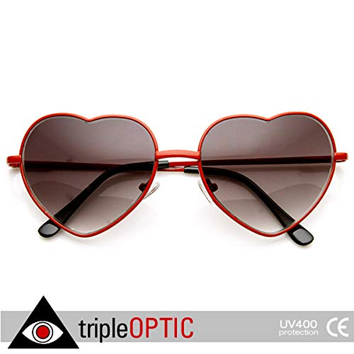 zeroUV Small Thin Metal Heart Shaped Frame Cupid Sunglasses (Red Smoke)3