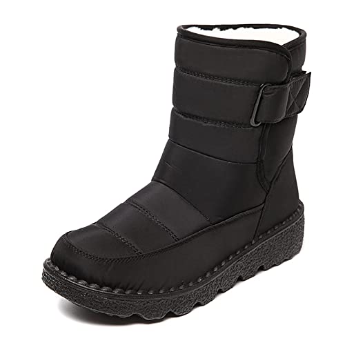 Snow Boots Womens Warm Plush Lined Ankle Wellies Winter Waterproof Non-Slip Rubber Strong Grip Hiking Flat Classic Short Boots for Outdoor Hiking Ski Holidays Snowboard Black 39 EU