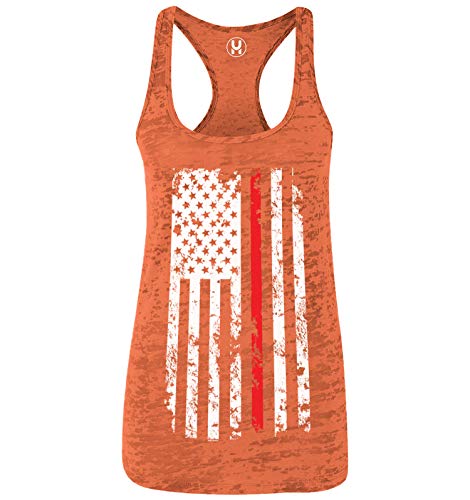 Red Line American Flag - Firefighter Support Ladies Racerback Tank Top (Orange, Large)