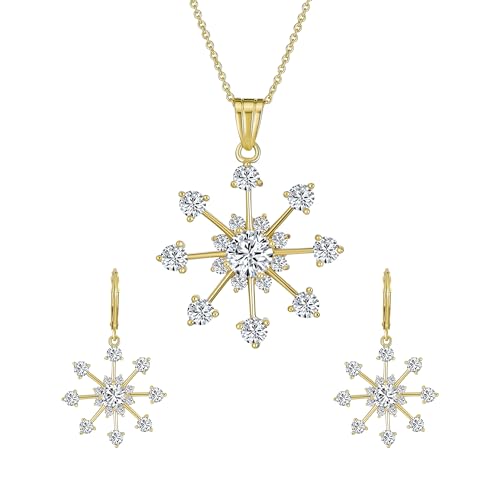 Conjunto de joyas de copo de nieve con circonitas de corte brillante 1
