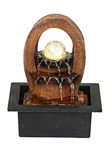 CHRONIKLE Polyresin Brown Elegant Oval Table Top Indoor 2 Steps Waterfall Fountain with Yellow LED Lights, Water Flow Controller Pump and Rotating Ball ( Size: 25 x 21 x 18.5 CM | Weight: 1180 grm )