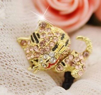 Dust Plug-earphone Jack Accessories Gold/champagne Crystal Cat with Flexible Head/ Cell Charms / Dust Plug / Ear Jack for Iphone 4 4s / Ipad / Ipod Touch / Other 3.5mm Ear Jack(with Cutely Gift Box)-- from NY------