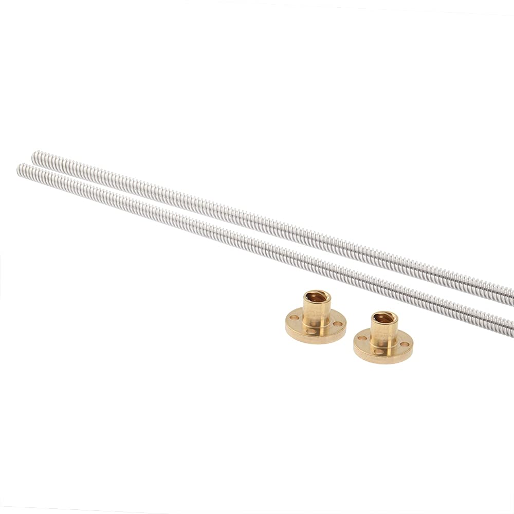 Lysee 3D Printer Parts & Accessories - 3D Printers Parts 2Pcs/Sale Screw Copper Nuts Leadscrew Part T8 Lead Screw for RepRap Trapezoidal Length 350mm 3D Printer - (Size: 2pcs 350mm, Color: Silver)