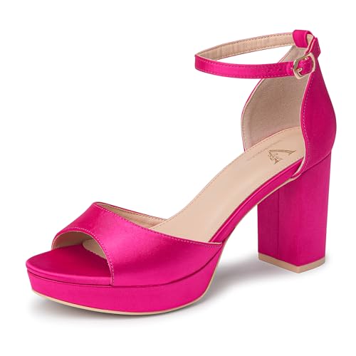 Image of High Heels Chunky Platform Heels for Women Ankle Strap Comfy Open Toe Block Heeled Sandals Party Prom Wedding Dress Pumps