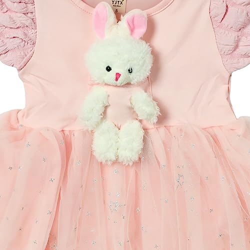 Image of Bold N Elegant Girl's Sequin Glitter Party Princess Sparkle Tutu Mini Dress Frock With Soft Plush Bunny Rabbit Toy For Infant Toddler Baby Girl's