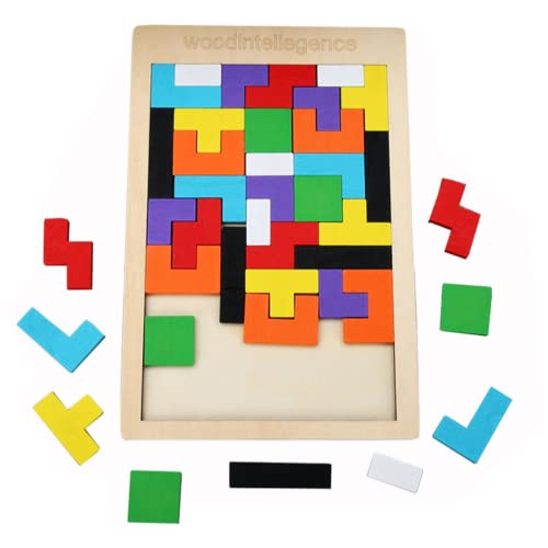 Tetris Holzpuzzle, 3D Holz-Puzzle, Tangram Puzzle, Holzpuzzle Box Gehirn Spiel Baustein Intelligenz pädagogisches Geschenk für Kleinkinder, Geeignet für Kinder ab 3 Jahre Cover