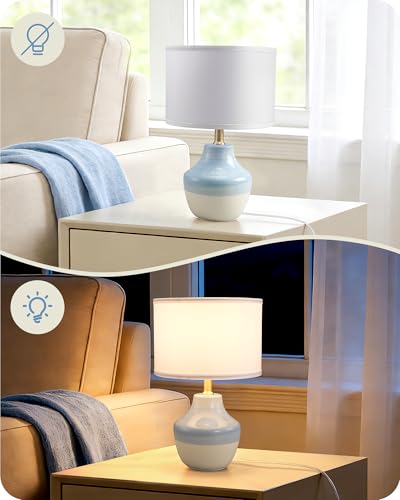 EDISHINE 11.8" Ceramic Table Lamp, Light Blue & Cream Base, Modern Bedside Table Lamp with TC Fabric Shade, Bedside Lamp for Bedroom, Living Room, E14 2700K LED Bulb Included, On-Off Line Switch - Image 5