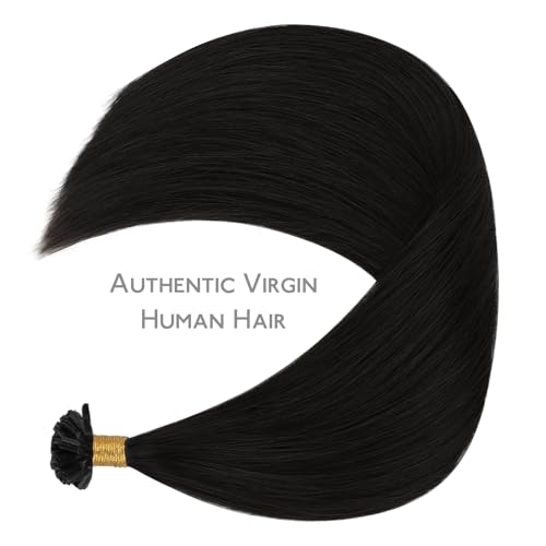 Image of WENNALIFE U Tip Hair Extensions Human Hair, 50g 50s 22 Inch Jet Black Remy Hair K Tip Hair Extension Real Human Hair Invisible Straight Keratin Hair Extensions