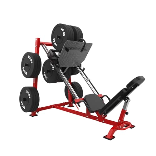 Leg Press Machine, Home Gym with Leg Press,Maximum 2000 lbs,Professional Adjustable Strength Training Leg Machines with 4 Weight Plate Storage Holders for Full Lower Body Workout(Red)