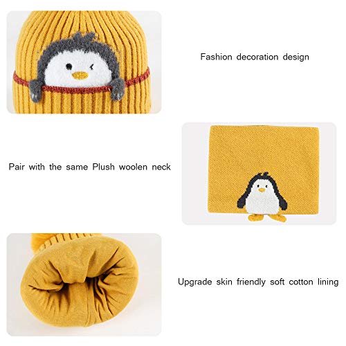 Toddler Winter Beanie Hat Scraf Set, Cute Cartoon Penguin Knitted Hats Soft Warm Infant Hat With Pompom For Baby Boys And Girls 1-3 Years (Yellow) #TOP4