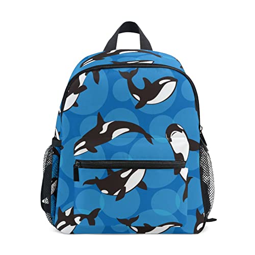 Kids Backpack for Boys Orca Killer Whale Blue Toddler Bags Children Preschool Kindergarten Small Chest Strap