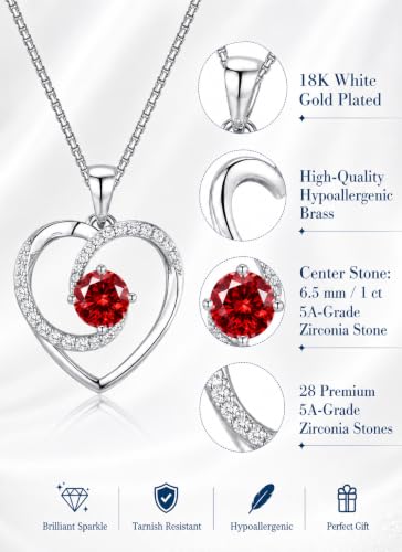 Lyniuoy Heart Birthstone Necklace for Women 18K White Gold Plated January Birthstone Pendant Necklace Birthday Anniversary Jewelry for Wife Mom Daughter with Sentimental Gift Box — view 4