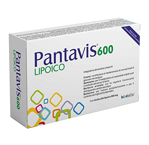 Pantavis 600 Lipoico Integratore alimentare a base di Cromo, Gymnema, Berberis aristata, Berberina ed Acido alfa lipoico 600 mg