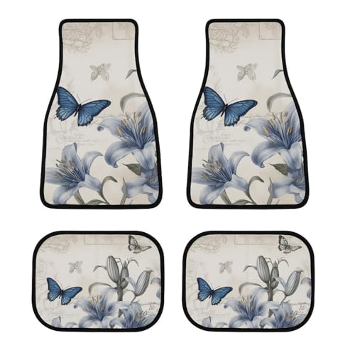Tapis de voiture universels antidérapants : lot de 4 protections auto à motif fleurs bleues