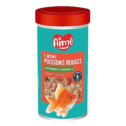 Aimé - Mangime Pesci Rossi - Cibo per Acquario per Pesci Rossi - Cibo Pesci Rossi Completo a Base di nutrienti Essenziali - Cereali ed estratti di proteine vegetali - 50 g - 250 ml